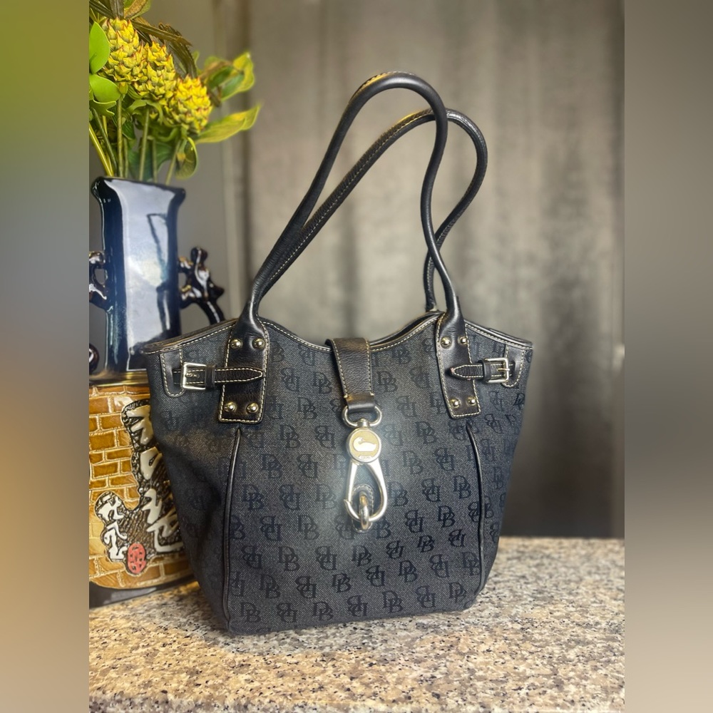 Dooney & Bourke Satchel Fabric DB Signature Logo Lock Purse Blue